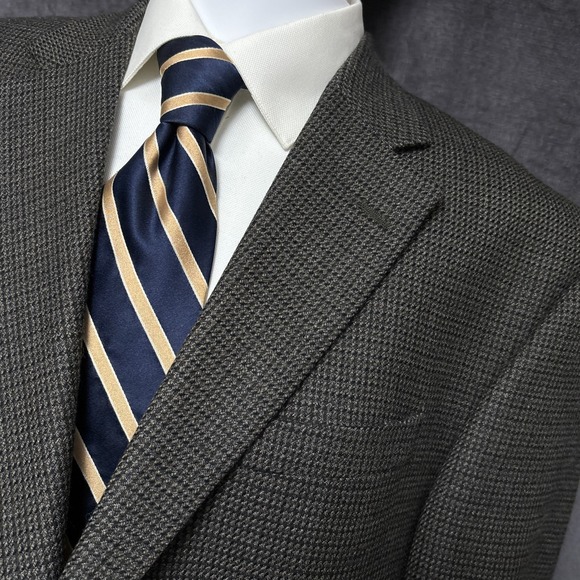 Vintage Oscar de la Renta Sport Coat 46L Gray Check Lambswool Blazer Jacket